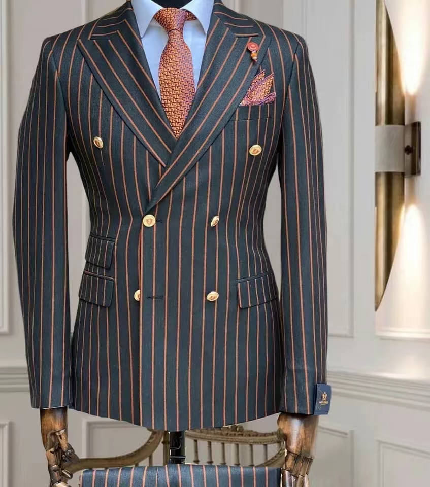 Men Grooming Outfit - Allingentle Abiti da uomo Stripe Business